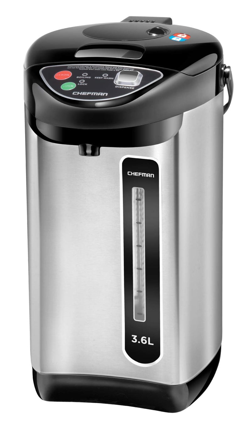 Chefman Electric Hot Water Pot Urn w/Auto & Manual Dispense Buttons, Safety Lock, Instant Heating for Coffee & Tea, Auto-Shutoff & Boil Dry Protection, Insulated Stainless Steel, 3.6L/3.8 Qt/20+ Cups - Image 1