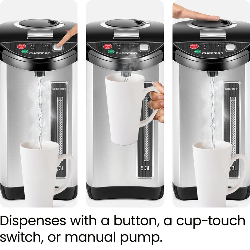 Chefman Electric Hot Water Pot Urn w/Auto & Manual Dispense Buttons, Safety Lock, Instant Heating for Coffee & Tea, Auto-Shutoff & Boil Dry Protection, Insulated Stainless Steel, 3.6L/3.8 Qt/20+ Cups - Image 4