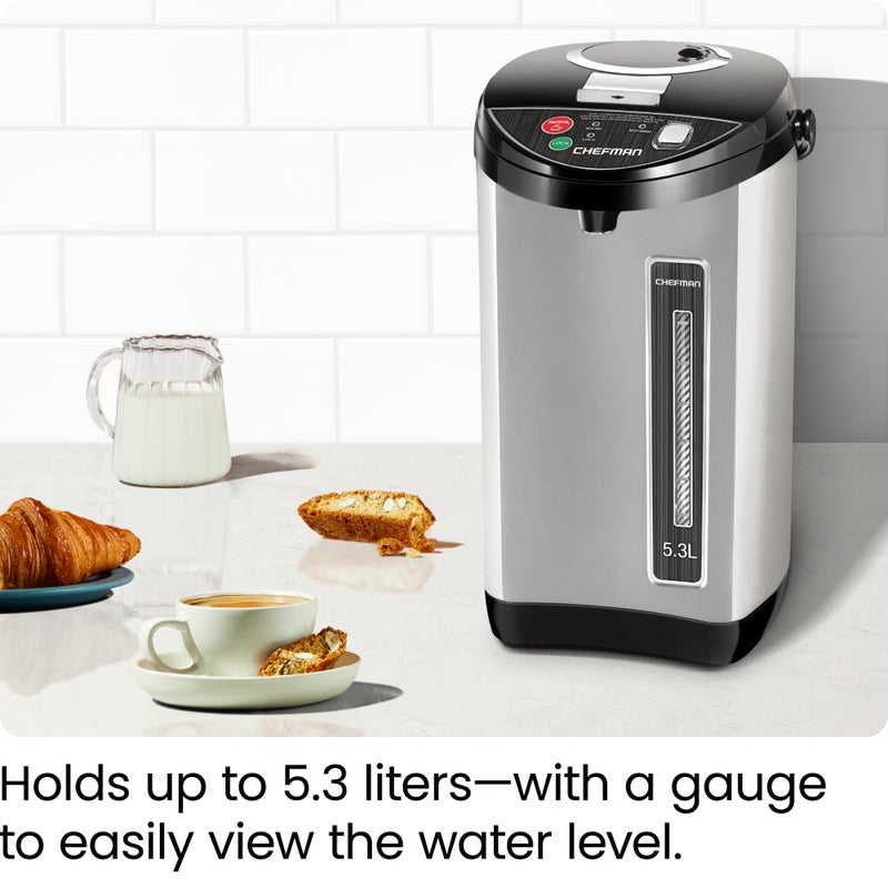 Chefman Electric Hot Water Pot Urn w/Auto & Manual Dispense Buttons, Safety Lock, Instant Heating for Coffee & Tea, Auto-Shutoff & Boil Dry Protection, Insulated Stainless Steel, 3.6L/3.8 Qt/20+ Cups - Image 3