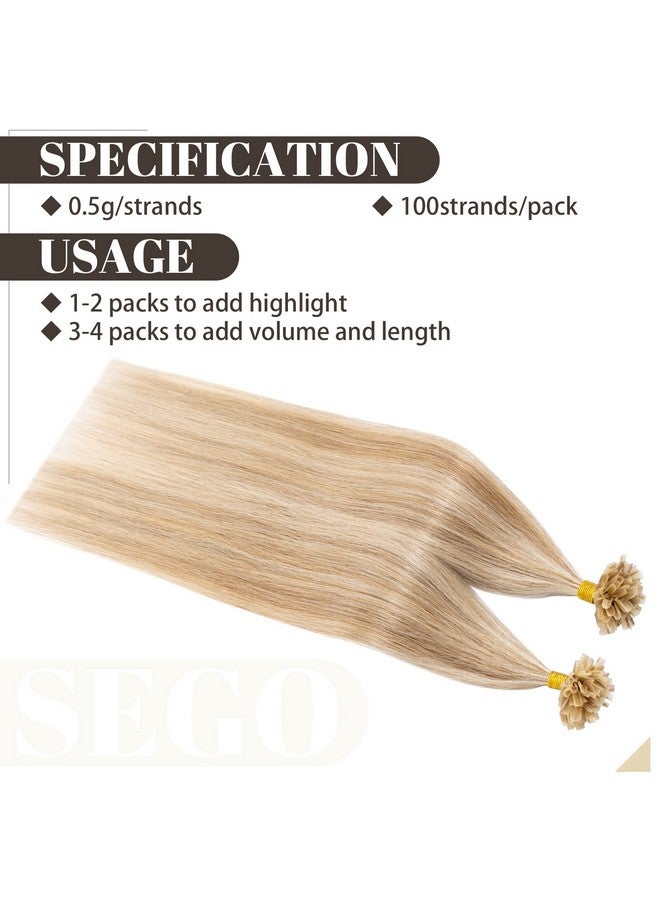 SEGO U Tip Hair Extensions Human Hair Pre Bonded Keratin Fushion Nail Tip Human Hair Extensions 100% Real Remy Hair Silky Straight 100 Strands/Pack 50g 16 Inch #12P613 Golden Brown&Bleach Blonde - Image 4