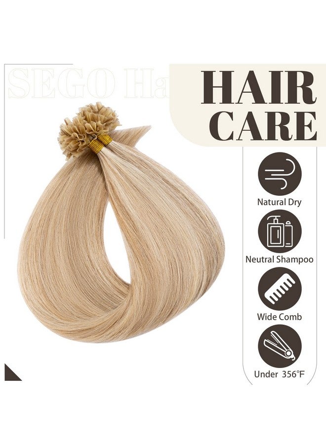 SEGO U Tip Hair Extensions Human Hair Pre Bonded Keratin Fushion Nail Tip Human Hair Extensions 100% Real Remy Hair Silky Straight 100 Strands/Pack 50g 16 Inch #12P613 Golden Brown&Bleach Blonde - Image 5