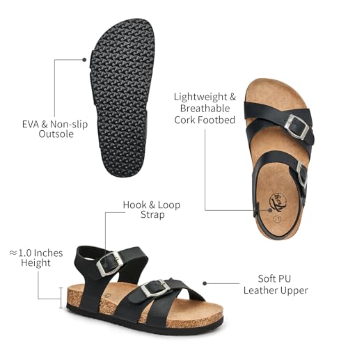 Trary Black Unisex Child Sandals Comfortable Cork Footbed Girl Sandals, Size 13 - Image 5