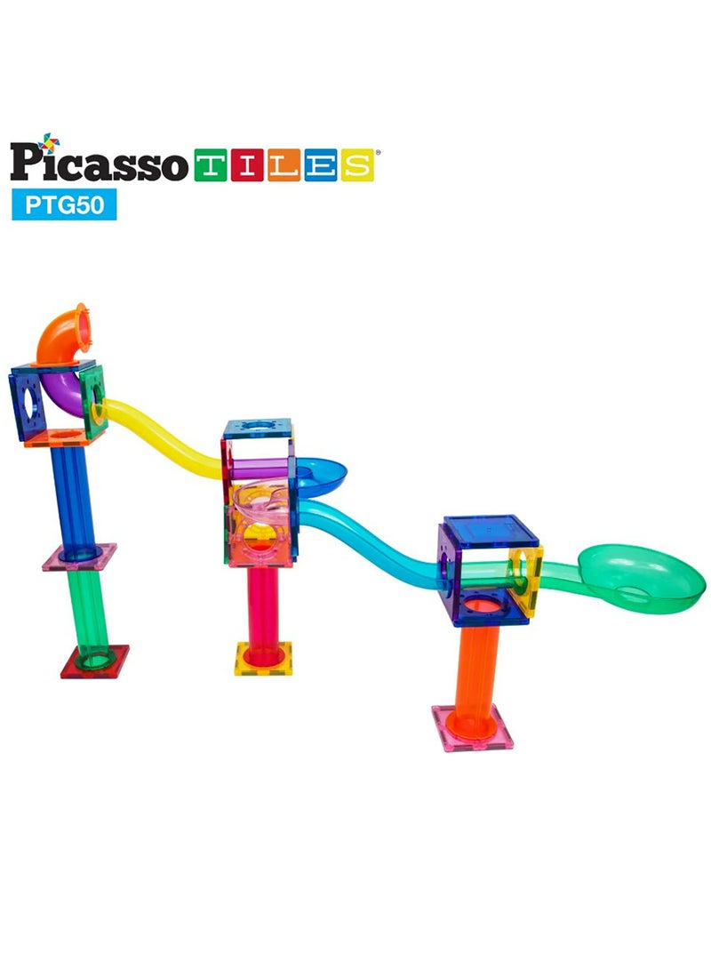 PicassoTiles Magnetic Marble Run 50-Pieces, Magnetic Tiles, Building Blocks, Educational Toy Set, Construction Building Kit For Child Brain Development  - Image 3