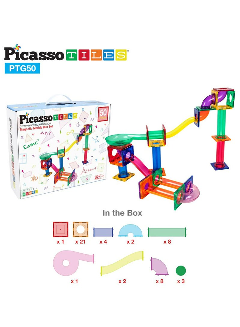 PicassoTiles Magnetic Marble Run 50-Pieces, Magnetic Tiles, Building Blocks, Educational Toy Set, Construction Building Kit For Child Brain Development  - Image 5