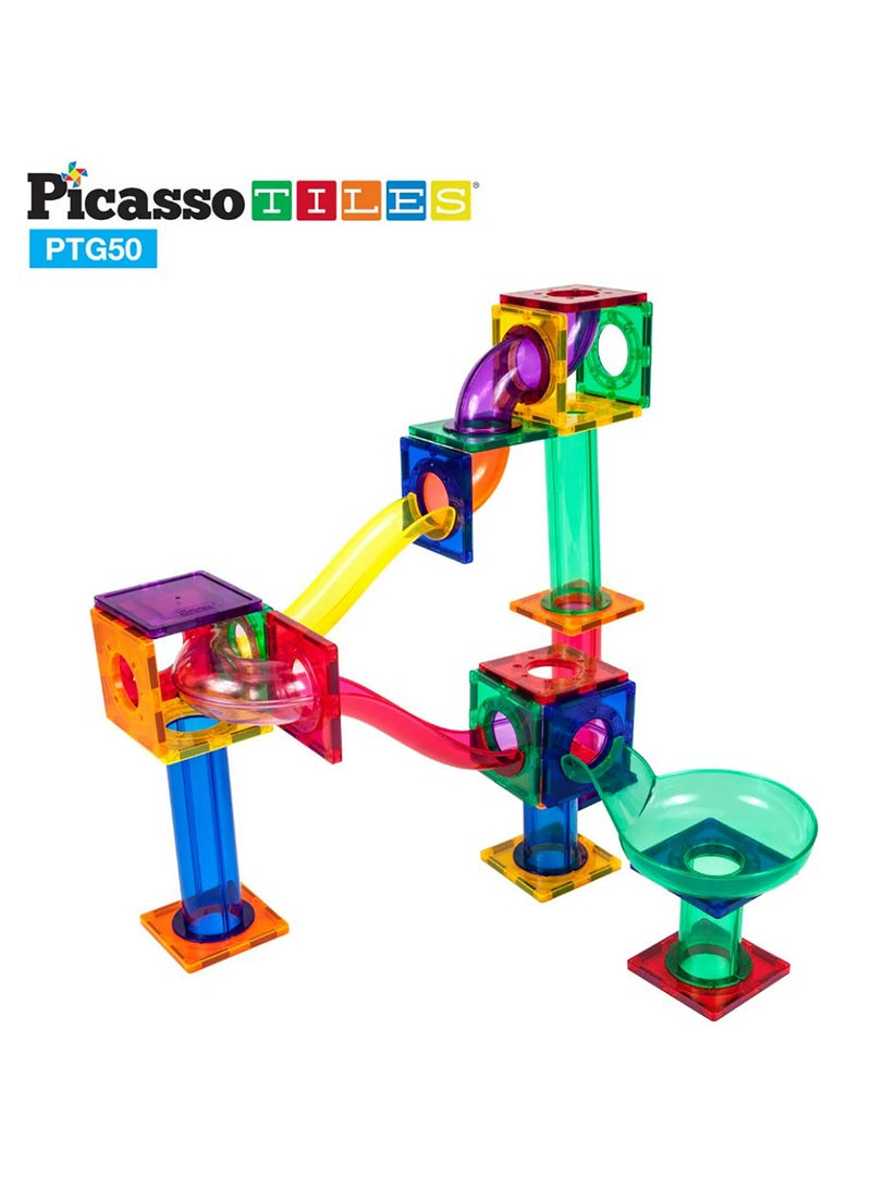 PicassoTiles Magnetic Marble Run 50-Pieces, Magnetic Tiles, Building Blocks, Educational Toy Set, Construction Building Kit For Child Brain Development  - Image 2