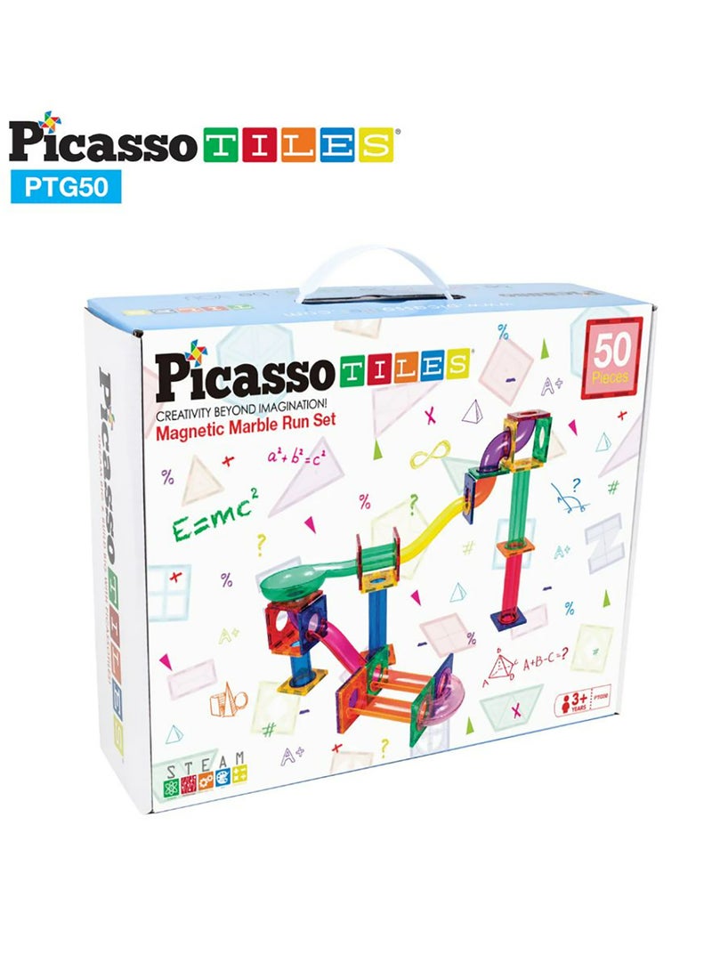 PicassoTiles Magnetic Marble Run 50-Pieces, Magnetic Tiles, Building Blocks, Educational Toy Set, Construction Building Kit For Child Brain Development  - Image 1