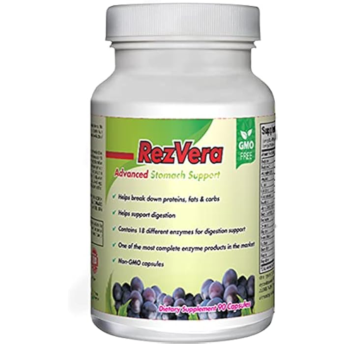 RezVera #1 Best All Natural Digestive Supplement for IBS Irritable Bowel Syndrome Stomach Bloating Gas Diarrhea Heartburn Acid Reflux Constipation Indigestion - RezVera 90 Capsules - Image 1