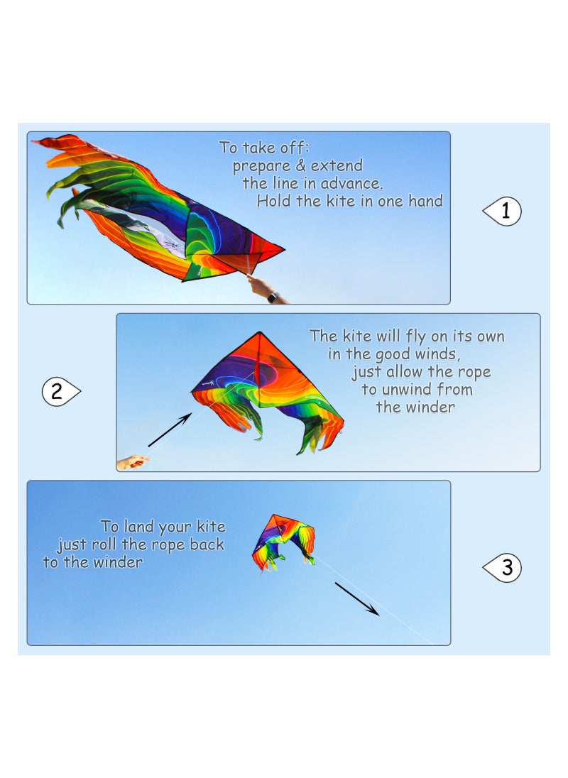 SHAPE UP Shapeup Rainbow Beach Kite for Kids & Adults, Kites for Beginner with 1 Strong Kite String with Winder Handle, Easy-To-Fly Lightweight Sport & Outdoor Toys Great for All Ages - Modern Rainbow  - Image 4