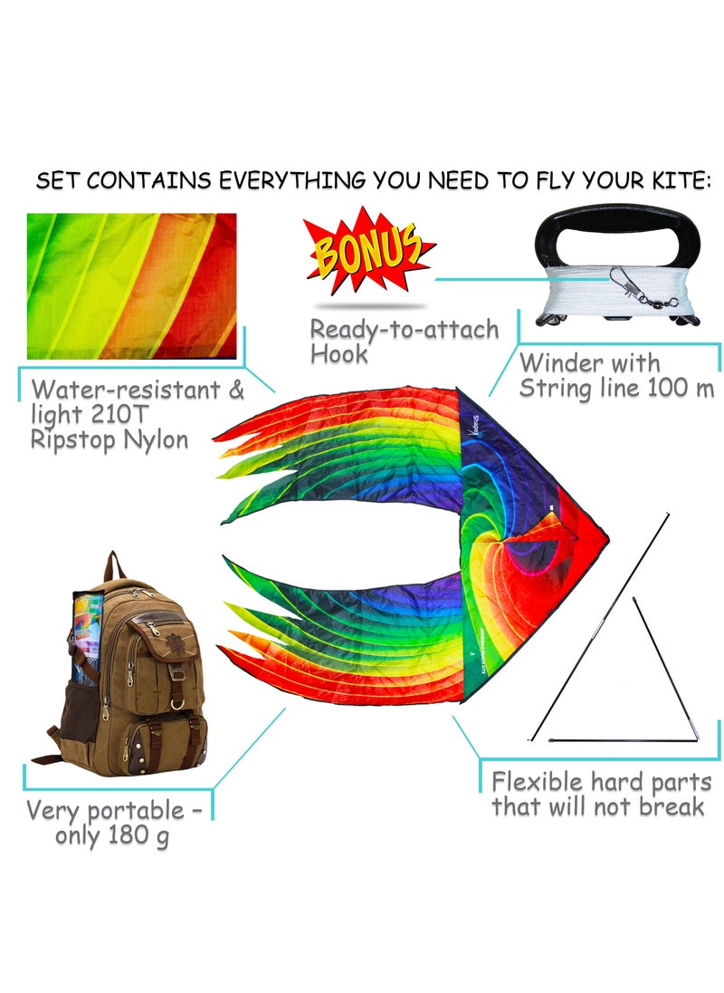 SHAPE UP Shapeup Rainbow Beach Kite for Kids & Adults, Kites for Beginner with 1 Strong Kite String with Winder Handle, Easy-To-Fly Lightweight Sport & Outdoor Toys Great for All Ages - Modern Rainbow  - Image 2