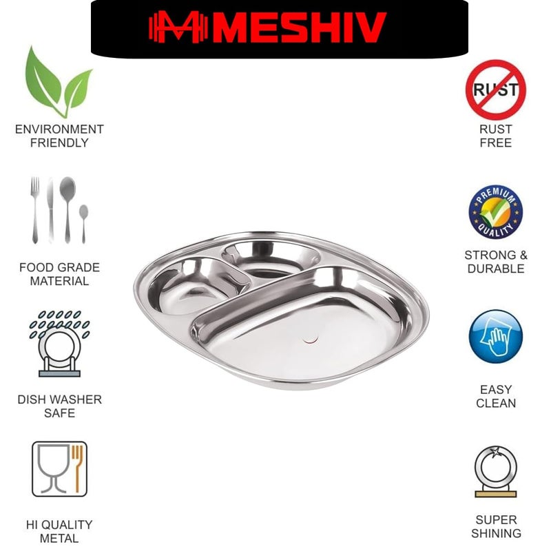 MESHIV Stainless Steel Plates with CompartmentsTiffin PlatesPav Bhaji PlatesPartition PlatesBreakfast PlatesSteel Plates for LunchDinnerKids Plate Set of 4 - Image 5