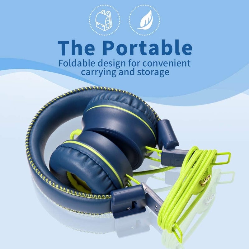 POWMEE M2 Kids Headphones Wired Headphone for Kids,Foldable Adjustable Stereo Tangle-Free,3.5MM Jack Wire Cord On-Ear Headphone for Children/Teens/Girls/School/Kindle/Airplane/Plane/ (Blue) - Image 4