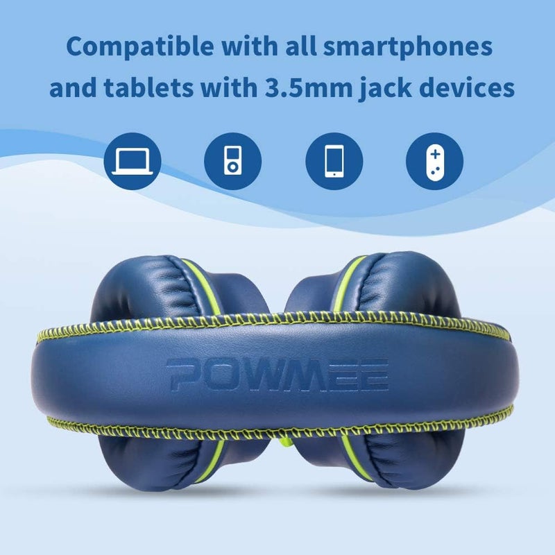 POWMEE M2 Kids Headphones Wired Headphone for Kids,Foldable Adjustable Stereo Tangle-Free,3.5MM Jack Wire Cord On-Ear Headphone for Children/Teens/Girls/School/Kindle/Airplane/Plane/ (Blue) - Image 3