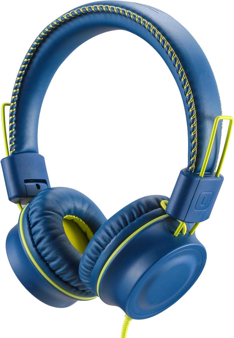 POWMEE M2 Kids Headphones Wired Headphone for Kids,Foldable Adjustable Stereo Tangle-Free,3.5MM Jack Wire Cord On-Ear Headphone for Children/Teens/Girls/School/Kindle/Airplane/Plane/ (Blue) - Image 1
