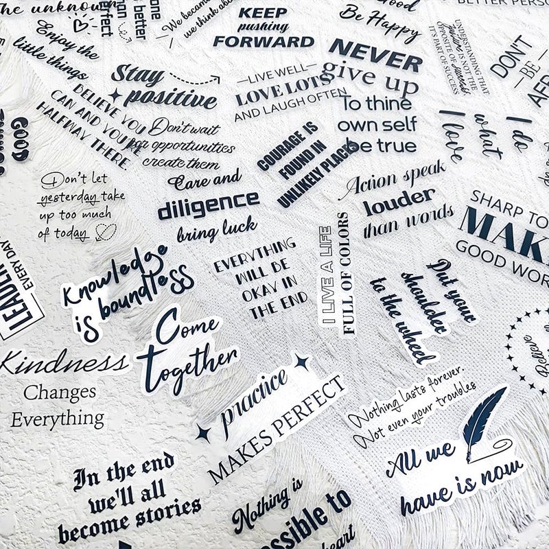 YOKSAS 50Pcs Motivational Transparent Quote Stickers for Scrapbooking â€“ Aesthetic Black Clear Positive Stickers for Journaling, Planners, Resin Crafts, Notebooks, Laptop, Gift Decoration - Image 1