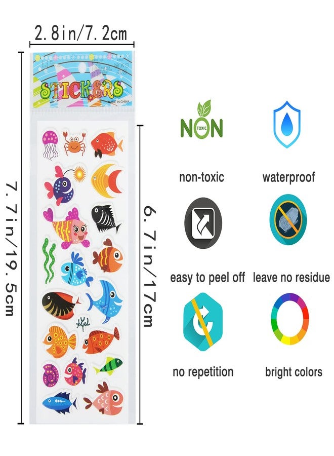 DaiUni 24 Sheets(400+) Fish 3D Puffy Stickers for Toddlers Kids, Bulk Preschool Sticker Sheets for Reward, Craft, Scrapbooking - Image 3