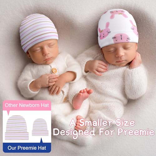 Newcotte 6 Pcs Preemie Baby Hats Cotton Preemie Caps Warm Newborn Beanie Premature Hat for Nicu Premature Boy Girl(Pink Color,Striped and Heart Style) - Image 4