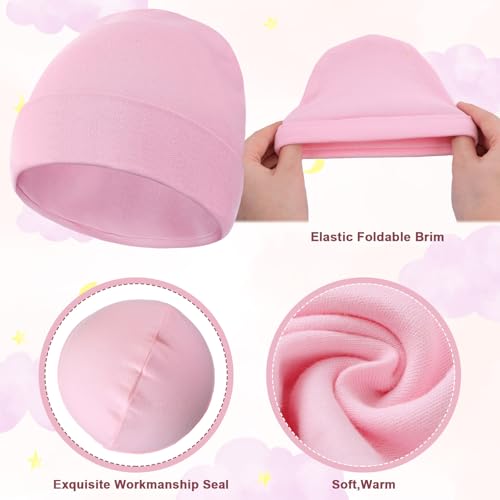 Newcotte 6 Pcs Preemie Baby Hats Cotton Preemie Caps Warm Newborn Beanie Premature Hat for Nicu Premature Boy Girl(Pink Color,Striped and Heart Style) - Image 5