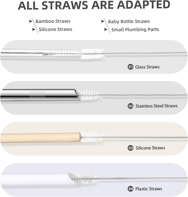 Deraweey Straw Cleaner Brushes Sets, 10 Pieces 8.2 Inch Bottle Cleaning Brush and Nylon Tube Brush Brush Kit for Sippy Cup, Tumbler, Water Bottle, Drinking Straw - Image 4