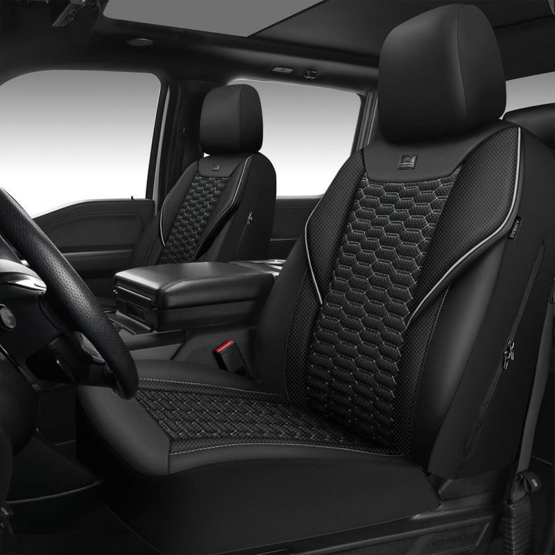 CAR PASS 3D Foam Mesh Leather Car Seat Covers Front Seats Air Cool Mesh Front Seat Covers for Car Universal Fit for SUV Truck Sedan Automotive Armrest Airbag Compatible Black and Gray - Image 2