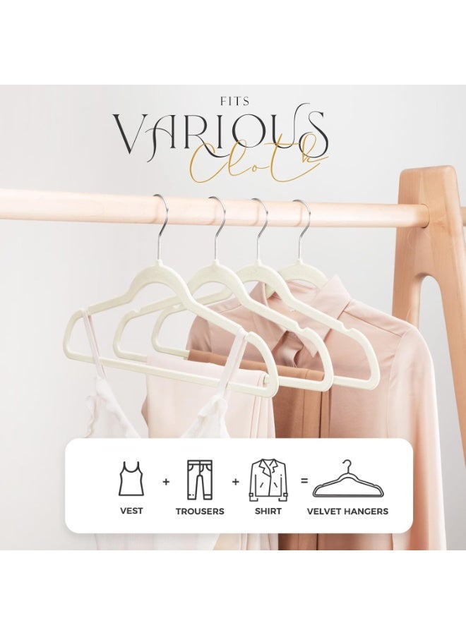BLOOMING TIME 50 Pack Velvet Clothes Hangers, Non-Slip Space Saving Slim Hangers with 360° Swivel Hook, Heavy Duty Coat Hangers for Shirts, Suits, Dresses, Pants & Jackets, Ivory - Image 2