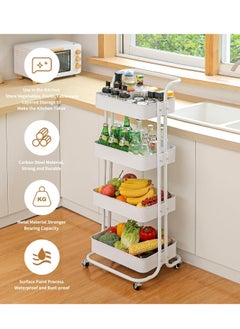 Meetion 4-Tier Full Metal Rolling Cart, Mobile Utility Cart with Lockable Wheels, Bathroom/Kitchen Cart Organizer Storage Cart Trolley with Handle for Landry/Snack/Book/Craft/Cleaning (4 Tier, Random Color)  - Image 3
