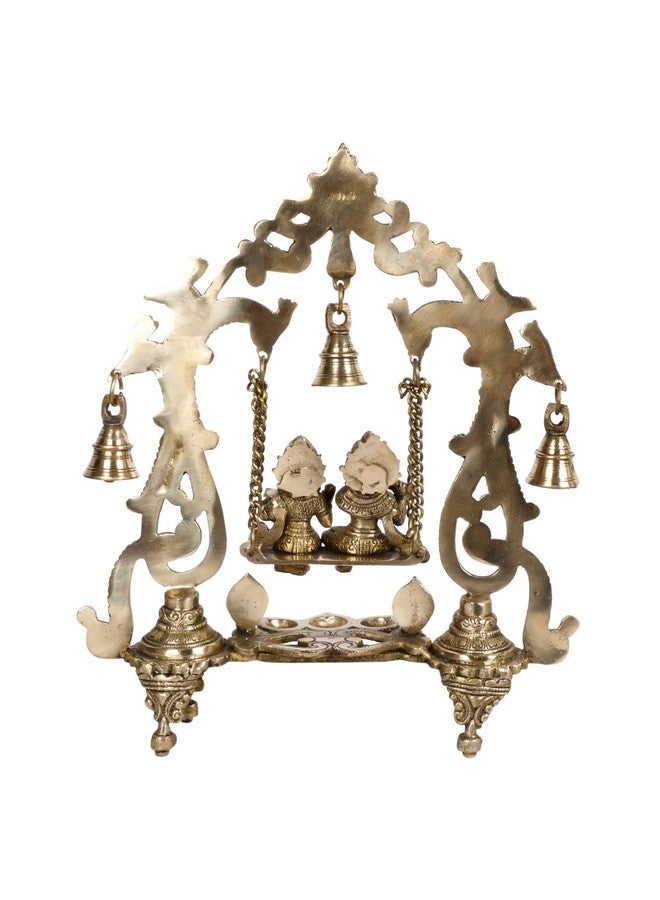 ARTVARKO Radha Krishna Jhula Diya with Hanging Bells Brass Radha Krishan Swing Statue Desiner Peacock Jhoola Kirtimukha Idol Murti for Home Décor Office Mandir Gift 13.5 Inch - Image 5
