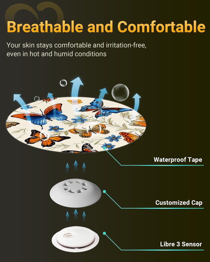 Amolyfe Libre 3 Sensor Covers Waterproof, 10 Pack Freestyle Libre 3 Plus Covers, Bump-Proof with Hard Cap, Waterproof Breathable CGM Adhesive Patches, 14-Day CGM Protection (Butterfly & Flamingo) - Image 5