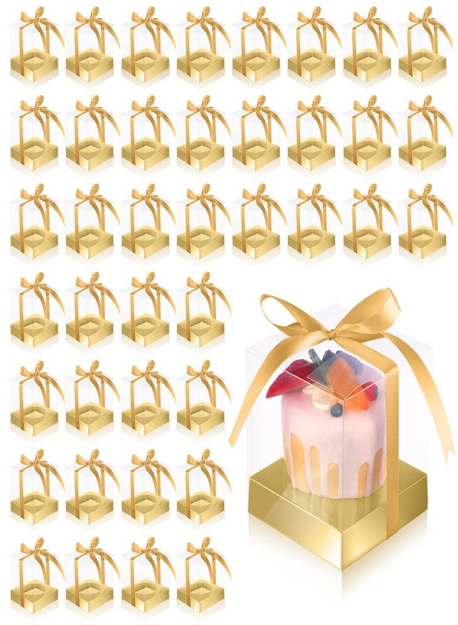 Thenshop علب كب كيك شفافة من Thenshop، 50 قطعة، علب بلاستيكية فردية للكب كيك مقاس 3.5 بوصة، مع حشوات وشريط، وحوامل تخزين فردية للكيك لمطبخ الكيك (ذهبي) - Image 1