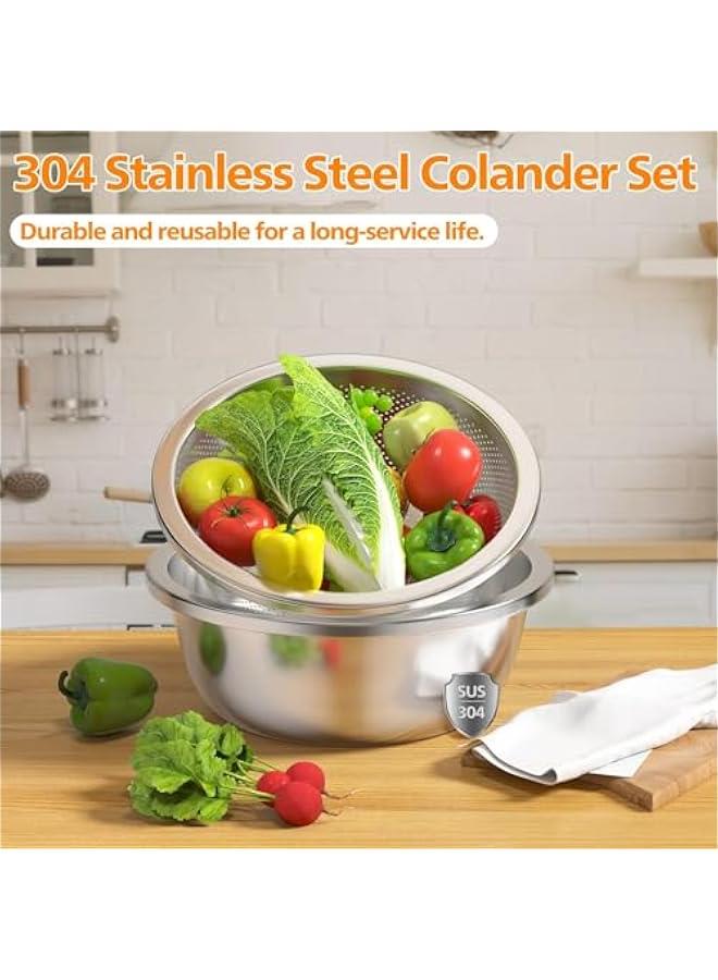 HOOKOR 304-Stainless-Steel Colander with Mixing Bowls, 5-Quart Large Capacity, Metal Strainer Set Microporous Colander for Washing & Draining Rice, Fruit, Vegetables, Noodle, Cooked pasta,2PC (5QT) - Image 4