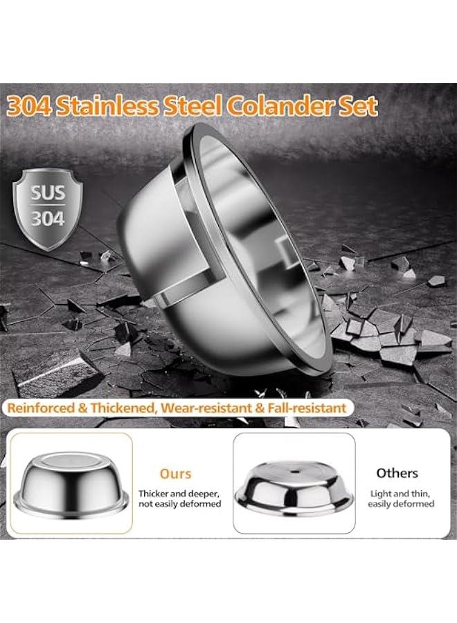 HOOKOR 304-Stainless-Steel Colander with Mixing Bowls, 5-Quart Large Capacity, Metal Strainer Set Microporous Colander for Washing & Draining Rice, Fruit, Vegetables, Noodle, Cooked pasta,2PC (5QT) - Image 5