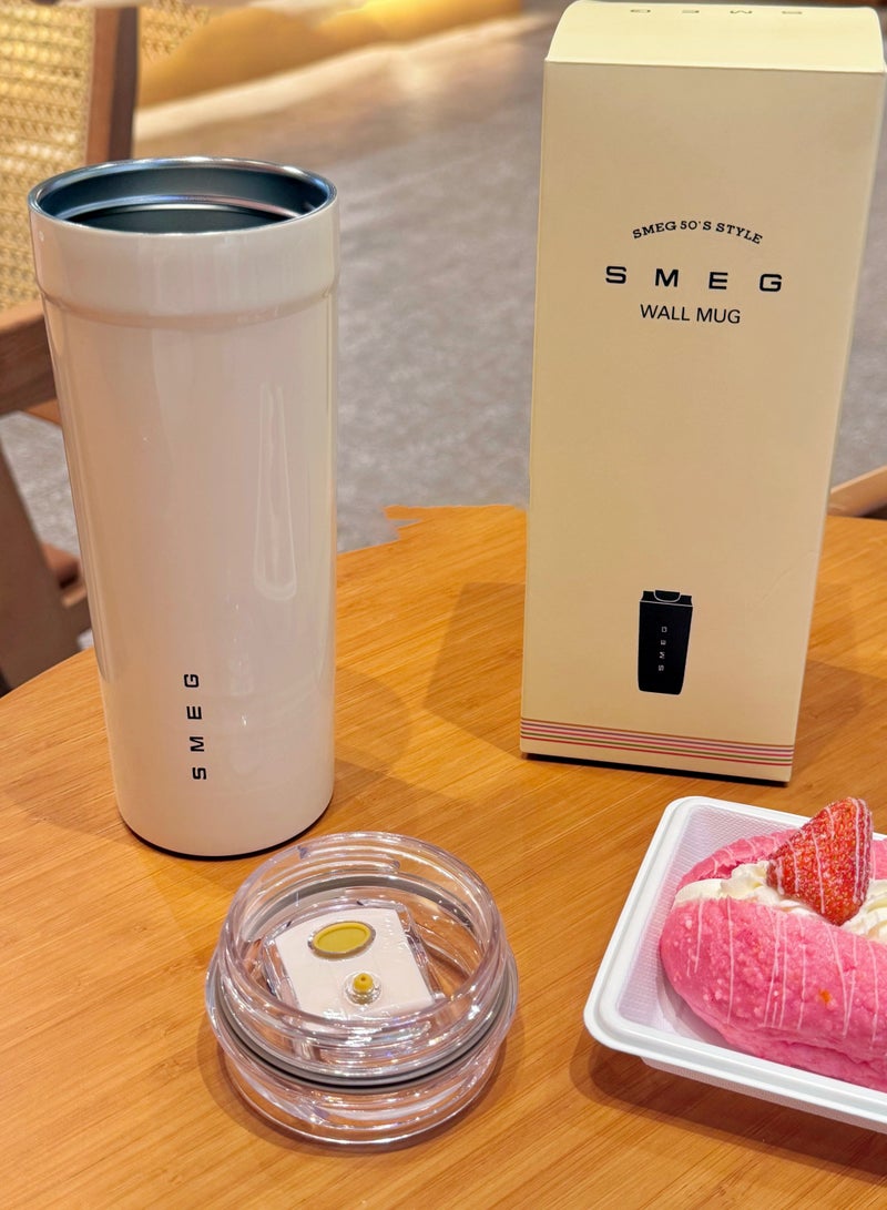 smeg Travel Coffee Mug, 550ml Insulated Beverage Cup With Leakproof Lid, Long Lasting Coffee Tumbler With Lid And Straw, Travel Coffee Thermos White - Image 1