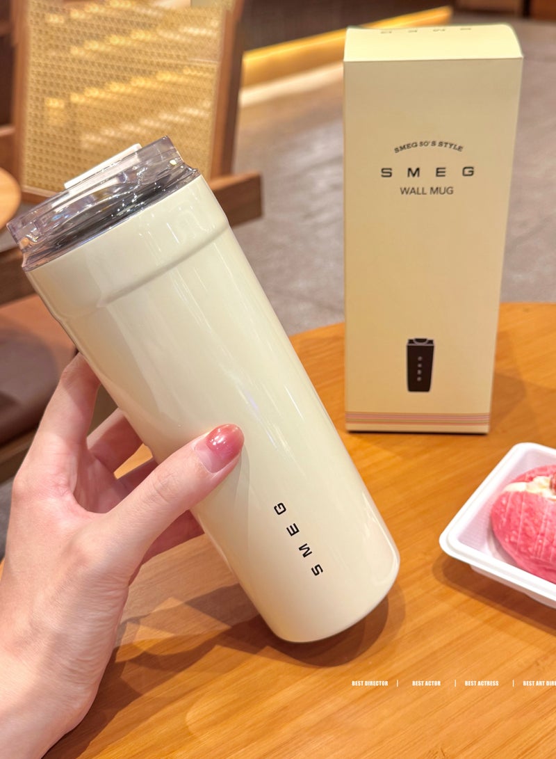 smeg Travel Coffee Mug, 550ml Insulated Beverage Cup With Leakproof Lid, Long Lasting Coffee Tumbler With Lid And Straw, Travel Coffee Thermos White - Image 2