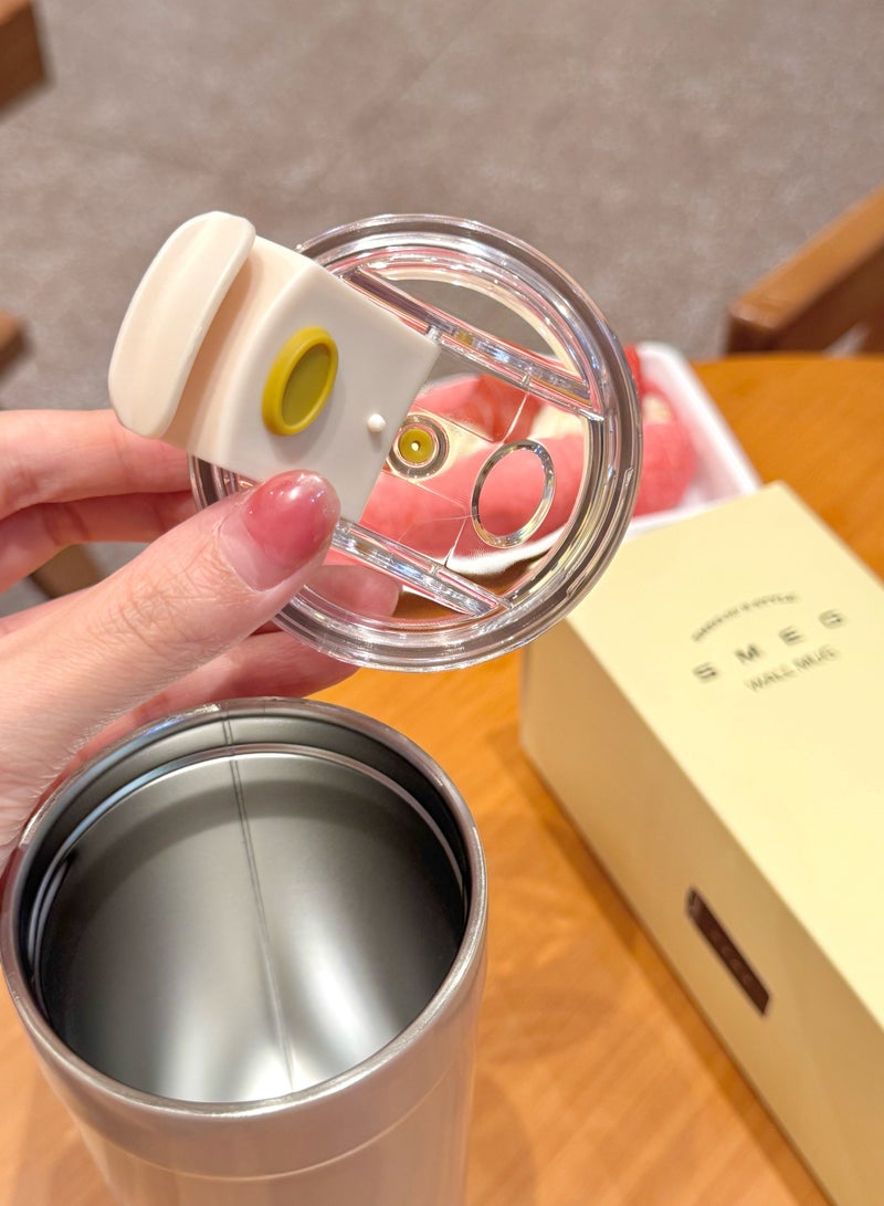 smeg Travel Coffee Mug, 550ml Insulated Beverage Cup With Leakproof Lid, Long Lasting Coffee Tumbler With Lid And Straw, Travel Coffee Thermos White - Image 3