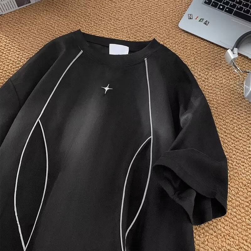 Design Sense Of Short Sleeve T-Shirt Men'S 2024 Loose Casual Crew Neck Jacket Five Sleeve Shirt A Generation Of Hair - Image 3