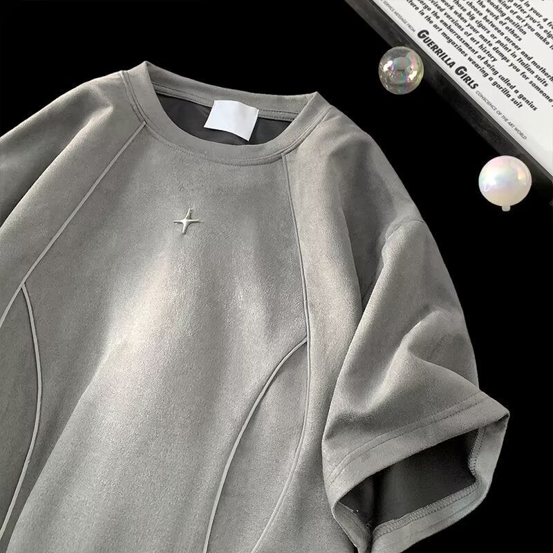 Design Sense Of Short Sleeve T-Shirt Men'S 2024 Loose Casual Crew Neck Jacket Five Sleeve Shirt A Generation Of Hair - Image 2