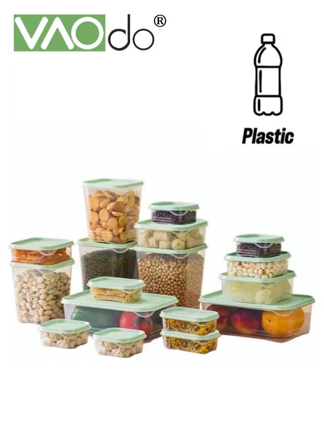 فاو دو 17 قطعة  محكم حاوية تخزين المواد الغذائية مجموعة BPA الحرة واضحة من البلاستيك المطبخ والمخزن منظمة علب تخزين المواد الغذائية مربع الأخضر - Image 1