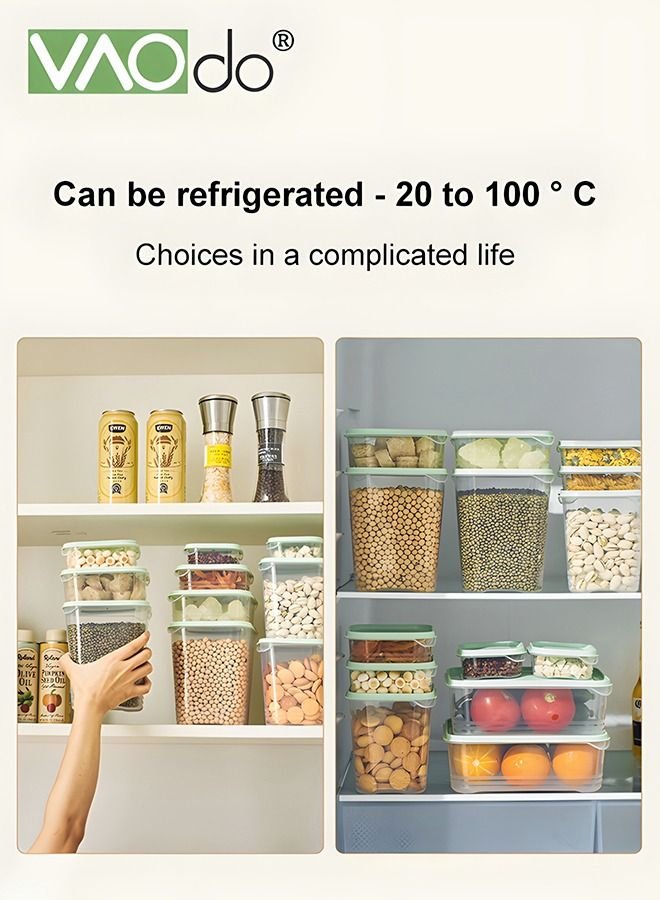 فاو دو 17 قطعة  محكم حاوية تخزين المواد الغذائية مجموعة BPA الحرة واضحة من البلاستيك المطبخ والمخزن منظمة علب تخزين المواد الغذائية مربع الأخضر - Image 3