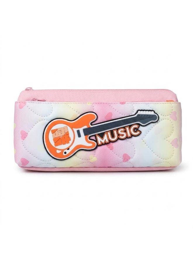 Multi-Compartment Quilted Pencil Case with 3D Guitar Patch Multicolour 1 Piece HA-6818 - Image 1