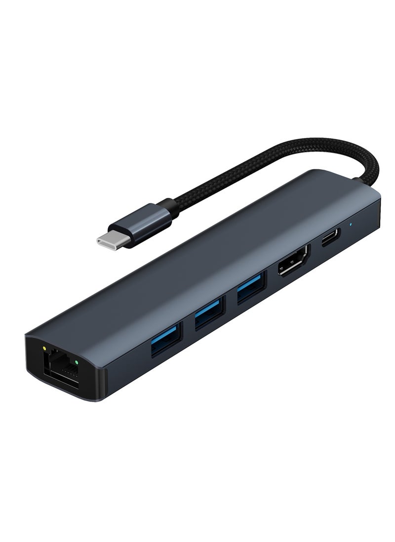 USB-C Hub 6-in-1 Type C Adapter with Ethernet Multiport Converter with HDTV 4k HDMI Ethernet 3.0USB Ports PD100W Charging for MacBook Pro Air M1 2021 iPad Pro  and Notebook Computer  Silver