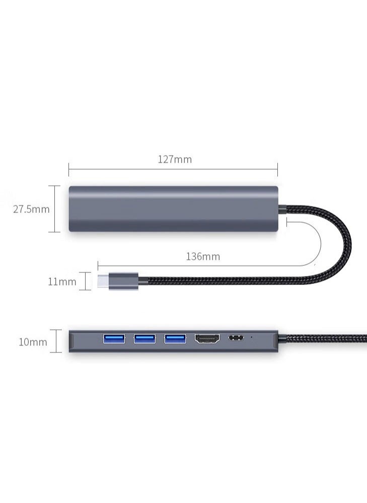 USB-C Hub 6-in-1 Type C Adapter with Ethernet Multiport Converter with HDTV 4k HDMI Ethernet 3.0USB Ports PD100W Charging for MacBook Pro Air M1 2021 iPad Pro  and Notebook Computer  Silver