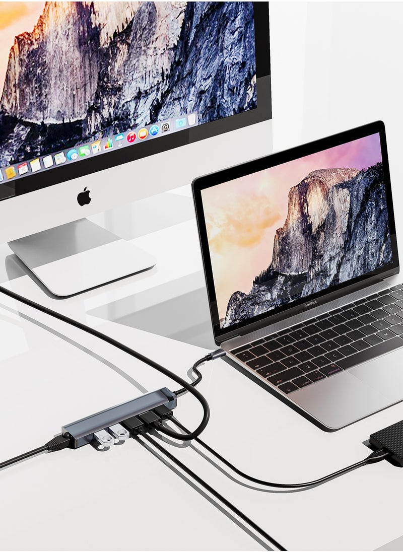 HouDeOS USB-C Hub 6-in-1 Type C Adapter with Ethernet Multiport Converter with HDTV 4k HDMI Ethernet 3.0USB Ports PD100W Charging for MacBook Pro Air M1 2021 iPad Pro  and Notebook Computer  Silver  - Image 5