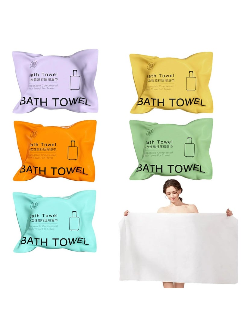 CMGTYYD 5 PCS Compressed Bath Towel,140 x 70 cm Large Reusable Disposable Bath Towels Soft Absorbent Body Bath Towels Individually Packed Bath Towels Cotton Bath Towels for Camp Sports Trip-Multicolor - Image 1