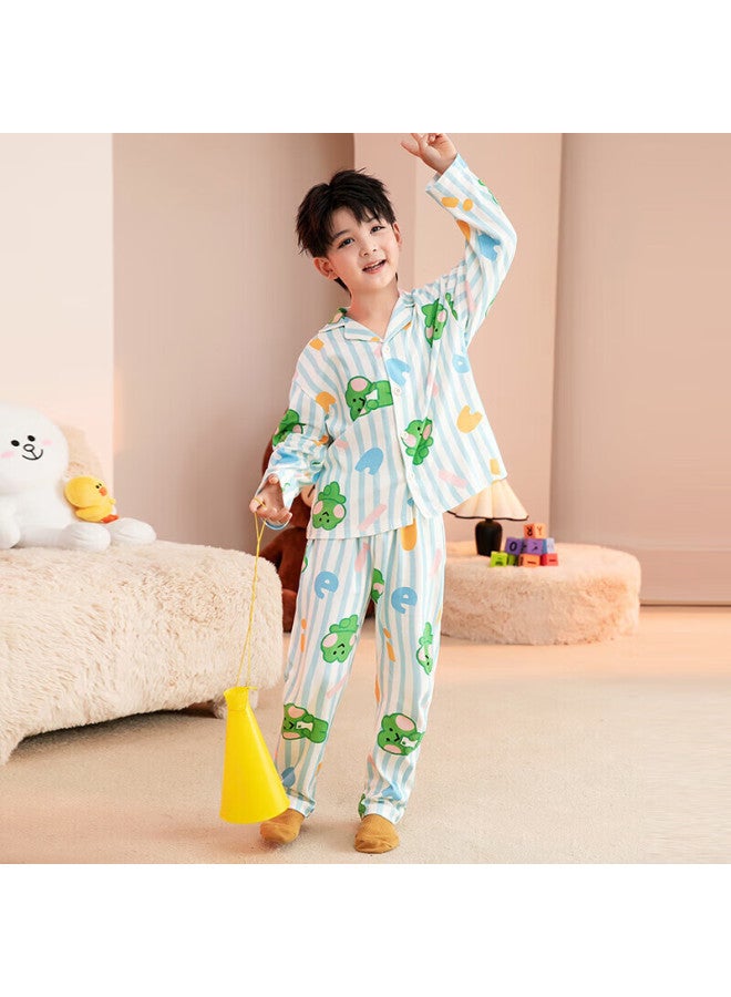 Fenton Fenteng Boys' Brown Bear Cotton Striped Pajamas For Kids, Genuine Early Autumn Big Kids Home Wear Q9fj257390078 - Image 2