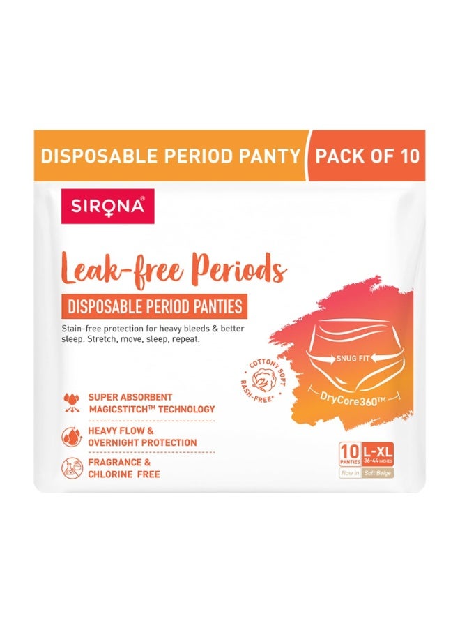Sirona Disposable Period Panty for Girls & Women | L-XL (36-44 Inch | Pack of 10 | 360° Coverage for Stress Free Periods | Leakage Protection for Heavy Flow | Rash Free - Image 1