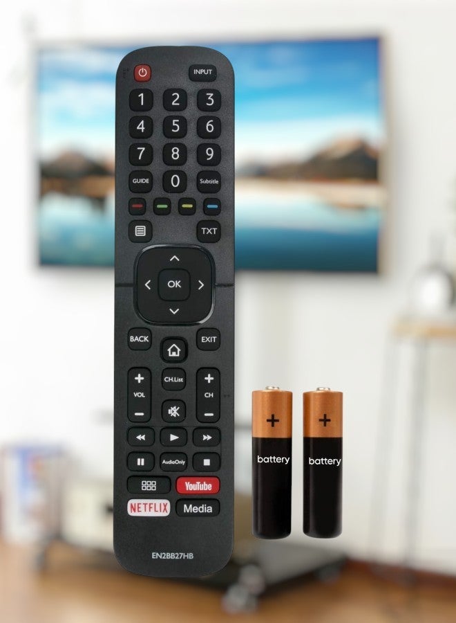 HuHa Remote Control EN2BB27H Replacement for Hisense TV with Media, YouTube, Netflix H32A5600 H39AE5500 H32A5600UK H43A5600 H65A6100 H43AE6030 H50A6100 H55A6100 H43A 6100 H43AE5500 H39A5600UK with battery - Image 1