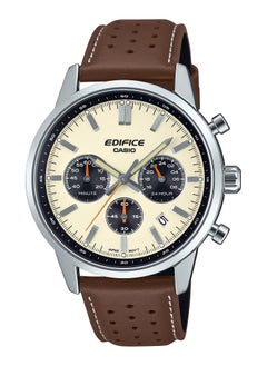 CASIO Edifice EFR-575L-7A Quartz Chronograph Brown Leather Beige Dial Men's Watch -47.9 × 40.5 × 12.6mm 