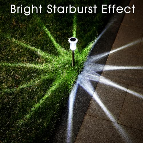 Eyrosa Solar Outdoor Lights, 10 Pack Waterproof Stainless Steel Solar Stake Lights for Pathway Garden Yard Path Walkway Driveway Lawn Patio Outside Decor, Cool White - Image 2
