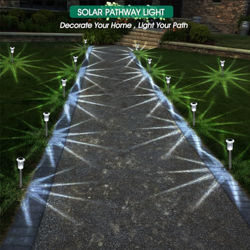 Eyrosa Solar Outdoor Lights, 10 Pack Waterproof Stainless Steel Solar Stake Lights for Pathway Garden Yard Path Walkway Driveway Lawn Patio Outside Decor, Cool White - Image 4