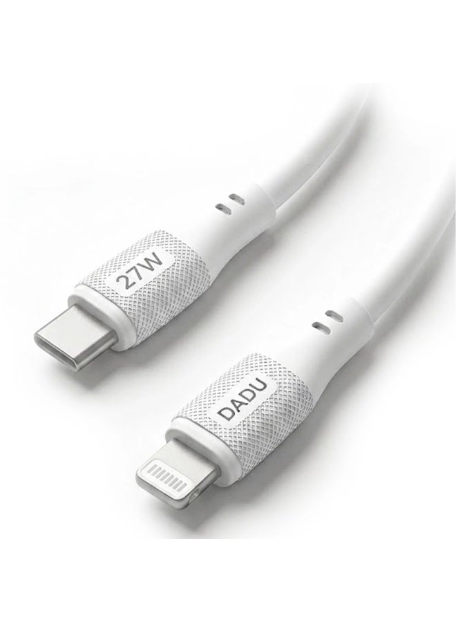 دادو كابل شحن سريع USB Type-C إلى Lightning بقدرة 27 واط، يدعم تقنية توصيل الطاقة (PD) لشحن سريع وعالي السرعة لأجهزة iPhone وiPad والأجهزة المزودة بمنفذ Lightning؛ كابل ممتاز من السيليكون لنقل البيانات ومزود بتقنية الشريحة الذكية، يتميز بهيكل متين من سبائك الألومنيوم وطول يبلغ 1 متر. - Image 1