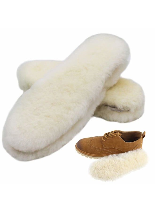 Bacophy 2 Pairs Genuine Thick Sheepskin Fleece Insoles for Women, Premium Warm Fluffy Wool Replacement Cozy Breathable Inner Soles for Shoes Boots Slippers Women Size 7 - Image 1